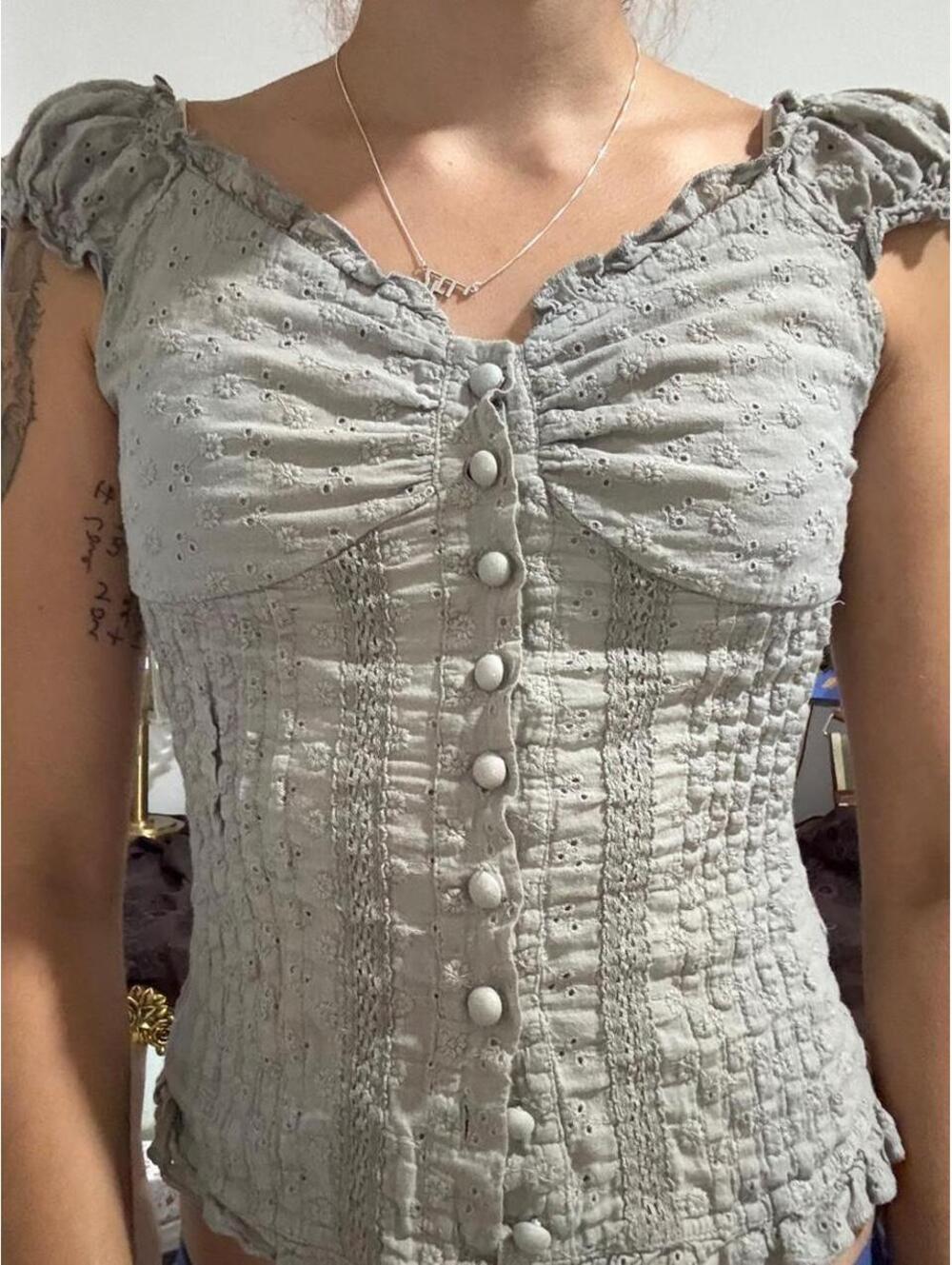 Women's Grey and Green Blous